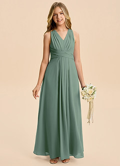 Azazie Kirsten Junior Eucalyptus A-Line Pleated Chiffon Dress image2