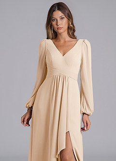 Azazie Omari Bridesmaid Dresses White Alabaster A-Line Long Sleeve Chiffon Dress image7