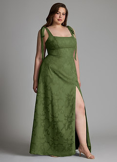 Azazie Debra Bridesmaid Dresses Olive A-Line with Pockets Floral Burnout Dress image10