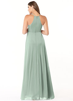 Azazie Annabelle At-home Try On Dresses A-Line V-Neck Pleated Mesh Floor-Length Dress image2