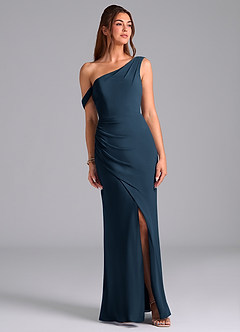 Azazie Madelyn Bridesmaid Dresses Dark Navy Mermaid One Shoulder Chiffon Convertible Dress image1
