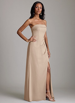 Azazie Aretha Bridesmaid Dresses Taupe A-Line Strapless Chiffon Dress image5