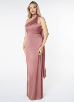 Azazie Kaylani Bridesmaid Dresses Dusty Rose Mermaid High Neck Stretch Satin Dress image3