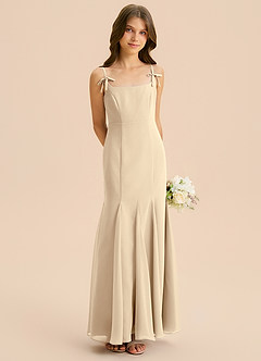 Azazie Evey Junior Abito Sirena in Chiffon Plissettato Champagne image4