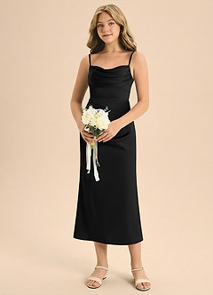 Azazie Mai Junior Osłona Pofałdowany Satyna elastyczna Długość herbaty Młodsza druhna Sukienka image4