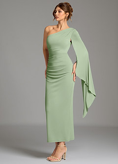 Azazie Jana Robes de demoiselle d'honneur Robe Fourreau en Jersey extensible de qualité supérieure Manche longue Vert Sauge image4