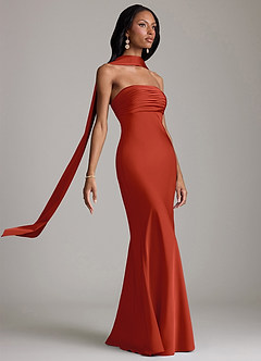 Azazie Saylor Brudtärnklänningar Klä av Sjöjungfru i Stretch Satin Axelbandslös Rost image10