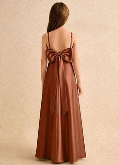 Azazie Joella Girls Formal Flower Girl Dresses Copper A-Line Pleated Stretch Satin Dress image1