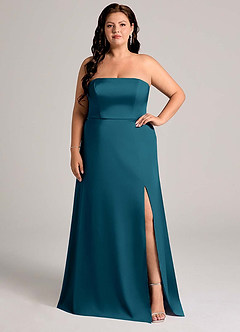 Azazie Wren Bridesmaid Dresses Ink Blue A-Line Strapless Stretch Satin Convertible Dress image8