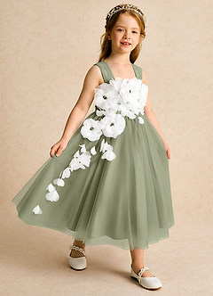 Azazie Dovey Robe Demoiselle D'honneur Fillette Robe Princesse en Tulle Arc Pistache image6