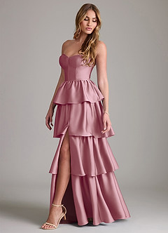 Azazie Faye Bridesmaid Dresses Vintage Mauve A-Line Ruched Stretch Satin Dress image3