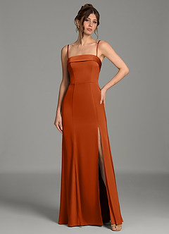 Azazie Helena Bridesmaid Dresses Burnt Orange Mermaid Strapless Stretch Satin Dress image4