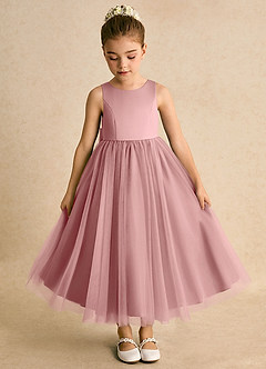 Azazie Solia Flower Girl Dresses Dusty Rose Ball-Gown Bow Tulle Dress image6