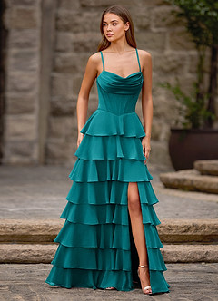 Rhythm Peacock Ruffled A-line Prom Dress image5