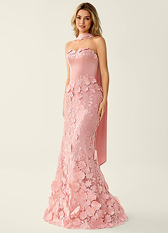 Wrensincia Pink 3D Flower Lace Satin Prom Dress image3