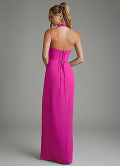 Azazie Tina Vestidos de damas de honor Vestido Fucsia de Gasa de Corte Sirena con Corsé image6