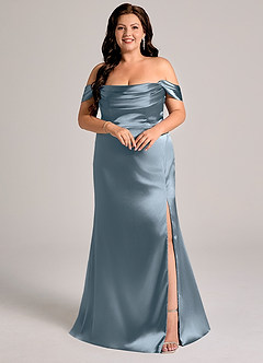 Azazie Saige Bridesmaid Dresses Twilight Sheath Off the Shoulder Metallic Satin Convertible Dress image9