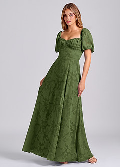 Azazie Mirian Bridesmaid Dresses Olive A-Line Sweetheart Neckline Floral Burnout Dress image3
