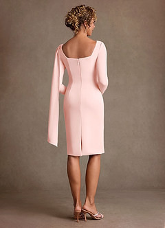 Azazie Merian Mother of the Bride Dresses Blushing Pink Column Pleated Stretch Crepe Dress image2