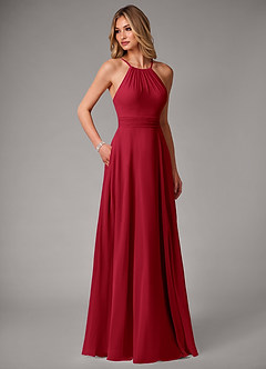 Azazie Amalia Bridesmaid Dresses Scarlet A-Line Pleated Chiffon Dress image5