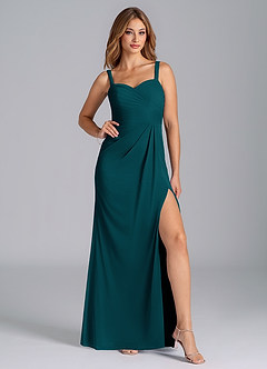 Azazie Micky Robes de demoiselle d'honneur Robe Trapèze en Maille Plissée Vert Pin image4