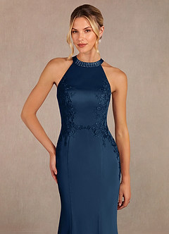 Azazie Tyra Mother of the Bride Dresses Dark Navy Mermaid Lace Stretch Satin Dress image4