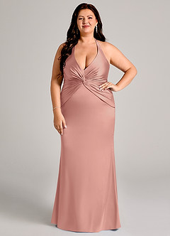 Azazie Valerie Vestidos de damas de honor Vestido de Rosetón de Satén Elástico de Corte Sirena con Plisado image7