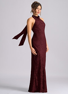 Azazie Velli Brudtärnklänningar Klä av Sjöjungfru i Blommig Utbrändhet Hög hals Cabernet image4