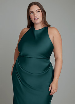 Azazie Evadne Bridesmaid Dresses Pine Sheath Pleated Stretch Satin Dress image9
