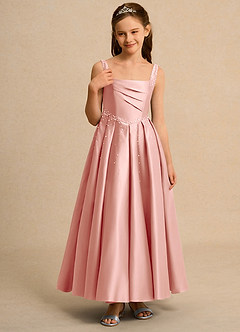 Azazie Mochi Girl Jurken voor bloemenmeisjes Baljurk Jurk van Mat Satijn Geplooid Rozet image5