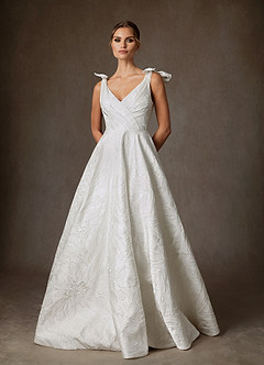 Azazie Korina Bröllopsklänningar Klä av A-Linje i Blommig Jacquard Diamantvit image3