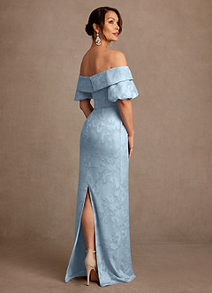 Azazie Golda Mother of the Bride Dresses Sky Blue Sheath Off the Shoulder Floral Burnout Dress image2