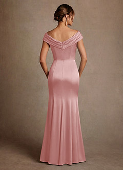 Azazie Aberdeen vestidos de madre de la novia Vestido de Rosa Empolvado de Satén Elástico de Corte Recto con Plisado image2