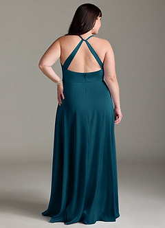 Azazie Davis Bridesmaid Dresses Ink Blue A-Line Pleated Stretch Satin Dress image8