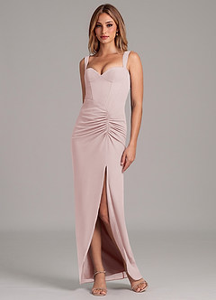 Azazie Ayla Vestidos de damas de honor Vestido de Rosa Rubor de Gasa de Corte Recto con Escote de Corazón image1