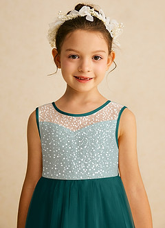Azazie Tay Flower Girl Dresses Peacock A-Line Sequins Tulle Dress image7
