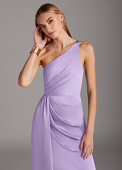 Azazie Mika Bridesmaid Dresses Lilac Sheath One Shoulder Stretch Satin Dress image6