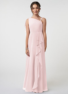 Azazie Aidy Junior Blushing Pink A-Line Bow Chiffon Dress image1
