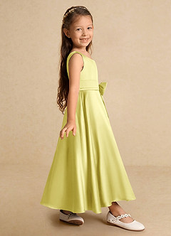 Azazie Lindy Blumenmädchenkleider A-Linie Plissee Matte Satin Kleid Zitronensorbet image5