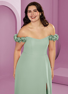 Barbie ♥ Azazie Jurken voor bruidsmeisjes Converteerbaar Jurk van Chiffon met A-Lijn Off the Shoulder Agave image16