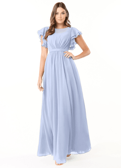 Azazie Daphne Modest Bridesmaid Dresses A-Line Ruffled Chiffon Floor-Length Dress image1