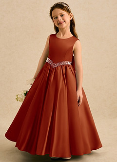 Azazie Heartsong Robe Demoiselle D'honneur Fillette Robe Princesse en Mat Satiné Arc Paprika image2