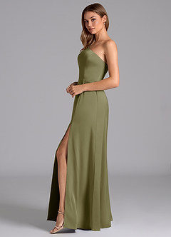 Azazie Trina Brautjungfernkleider A-Linie One-Shoulder Stretch-Satin Kleid Pistazie image5