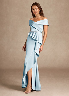 Azazie Dareia Mother of the Bride Dresses Sky Blue Mermaid Off the Shoulder Stretch Satin Dress image7