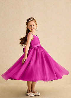 Azazie Patootie vestidos de niña de las flores Vestido de Fucsia de Tul de Corte En A con Tirante Espagueti image3