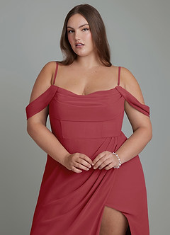 Azazie Johana Bridesmaid Dresses Pomegranate Mermaid Off the Shoulder Chiffon Convertible Dress image10