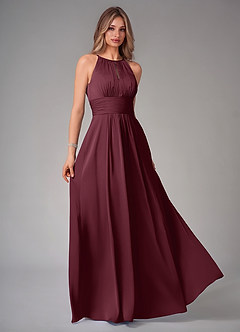 Azazie Bonnie Bridesmaid Dresses Cabernet A-Line Pleated Stretch Satin Dress image1