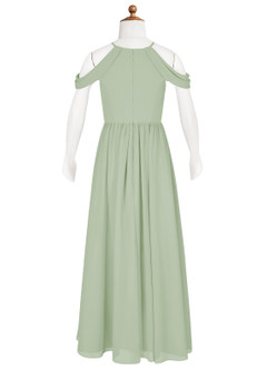 Azazie Seneca Junior Abito A-Line in Chiffon a Spalla Scoperta Verde Salvia image7