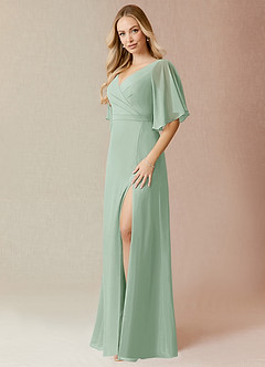 Azazie Cierra Final Sale Agave A-Line V-Neck Chiffon Dress image3