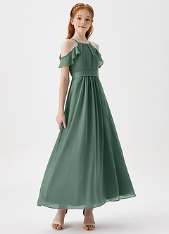 Azazie Chaya Junior Sea Moss A-Line Off the Shoulder Chiffon Dress image6